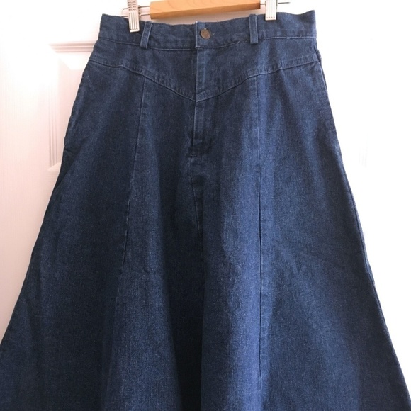 𝅺vintage Boho Hippie Denim Long Circle Skirt 2/4 - Picture 1 of 9